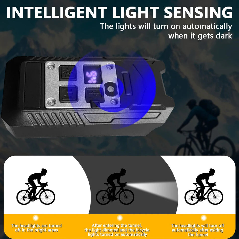 9LED Bike Light Type-C Rechargeable Bicycle Front Lights Intelligent Sensor MTB Flashlight Bike Headlight for Cycling Front Lamp