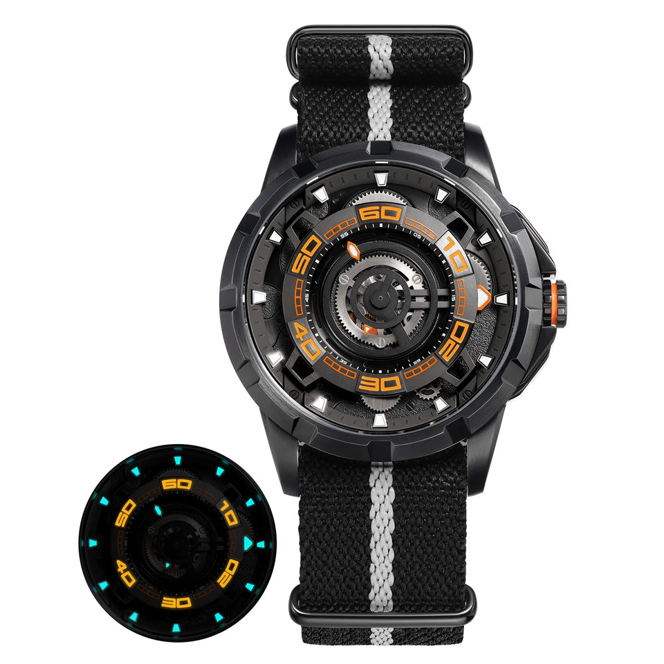 BERNY Automatic Men's Skeleton Watch 5ATM Luminous Sapphire Exhibition 3D Dial 316L Steel MIYOTA 82S0 Mechanical Watches for Men