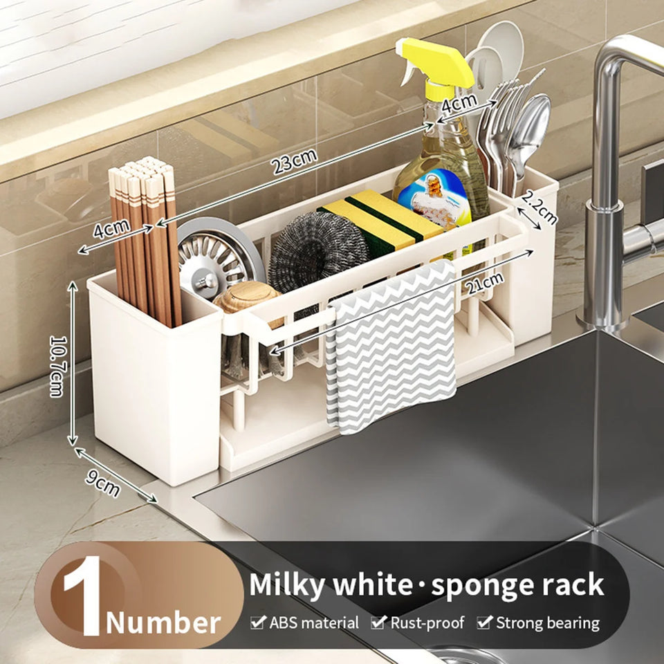 Kitchen Sink Organiser,Kitchen Sink Sponge Holder With Brush Holder,Rag Drain Rack,  Bathroom Organizer, Sink Faucet Sink Ra