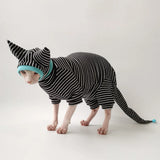 Four Legged Striped Shirt Hat Tail Cover Suit for Sphynx Cat Spring Black Sweatshirt for Kittens Hairless Warm Autumn Costumes