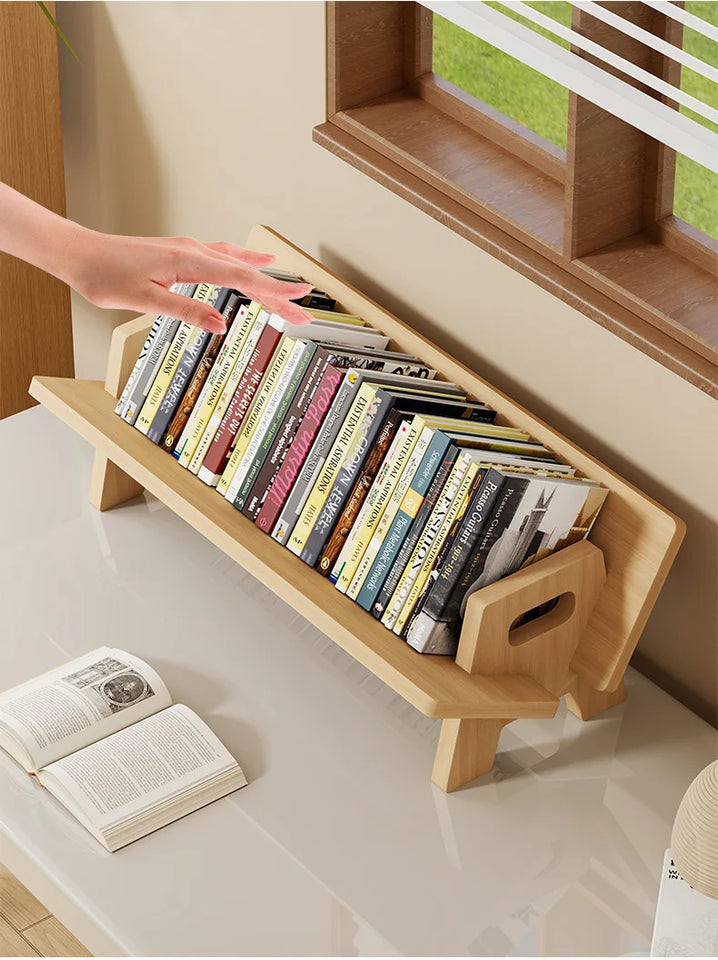 Wooden Desktop Bookshelf Portable Desktop Storage Rack Tilting Bookshelf Suitable for Study Room Decoration Office Desk