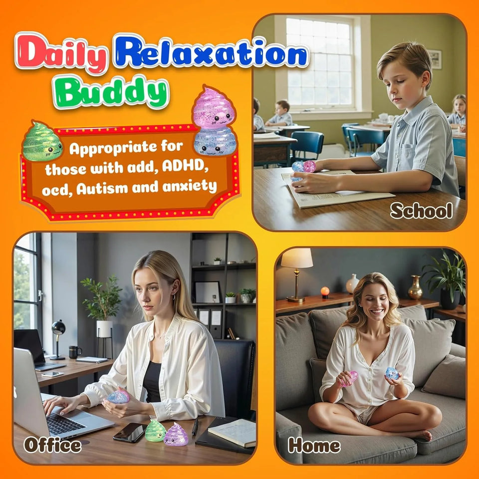 2026 Novelty Squishy Poo Stress Ball Squishies Toys Glitter Funny Stretch Squeeze Fidget Toys for Adults Fool's Day Prank Gift