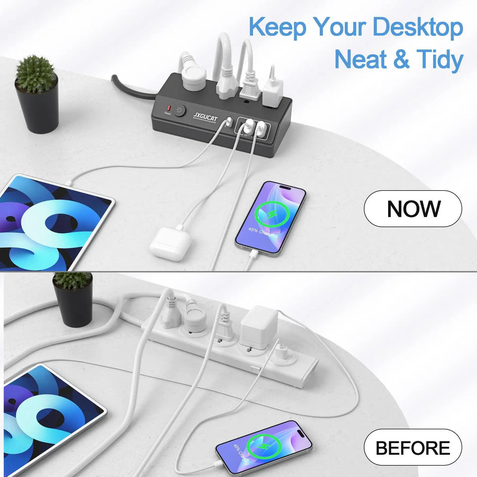 US clip receptacle 1625W, USB C Desk Clip Power Strip, PD 20W Fast Charging Power Station, Detachable Desk Clip Mountable Power