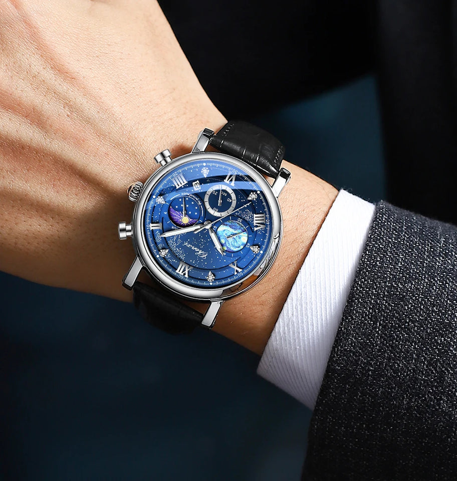 CHENXI Watches Luxury Men Waterproof Star Luminous Watch For Man High Quality Quartz Chronograph Leather Wristwatches Clock Male