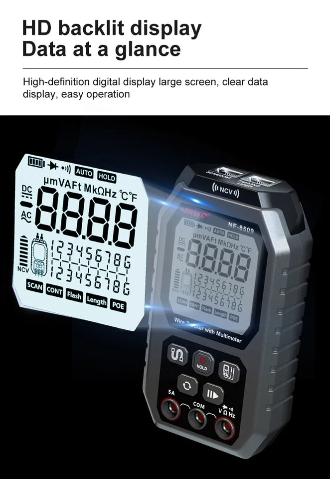 NOYAFA NF-8509 2 in 1 Network Cable Tester Detect Length Digital Multimeter Cable Tracker Cat5 Cat6 PoE Tester Continuity Test