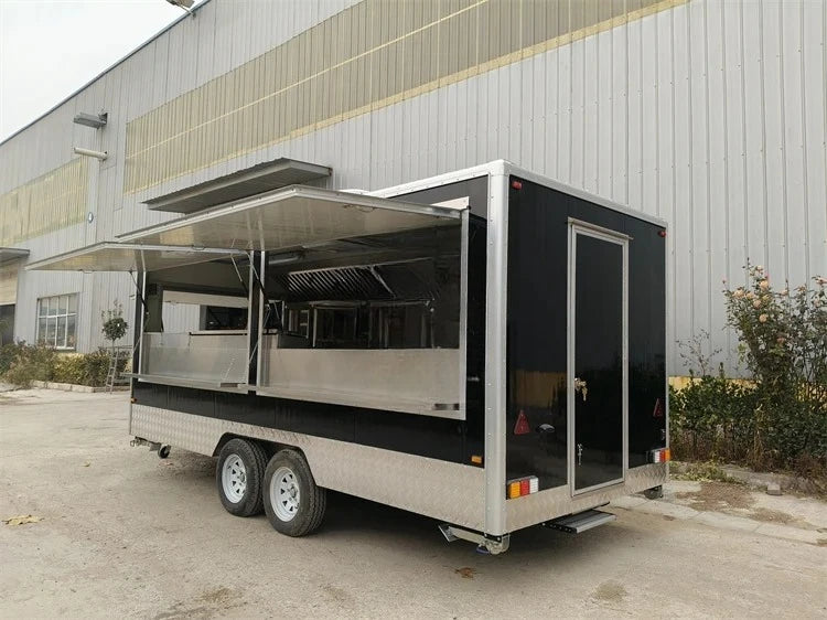 Customized Factory Price Mobile Street Food Truck Fully Equipment Food Trailer Square Hamburgers Pizza Bbq Fast Food Trailer For