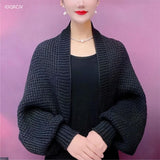 Spring Autumn Fashion Hollow Out Knitted Shawl New Long Sleeve Soft Mesh Cardigan Sweater Loose Elegant Female Knitted Cape