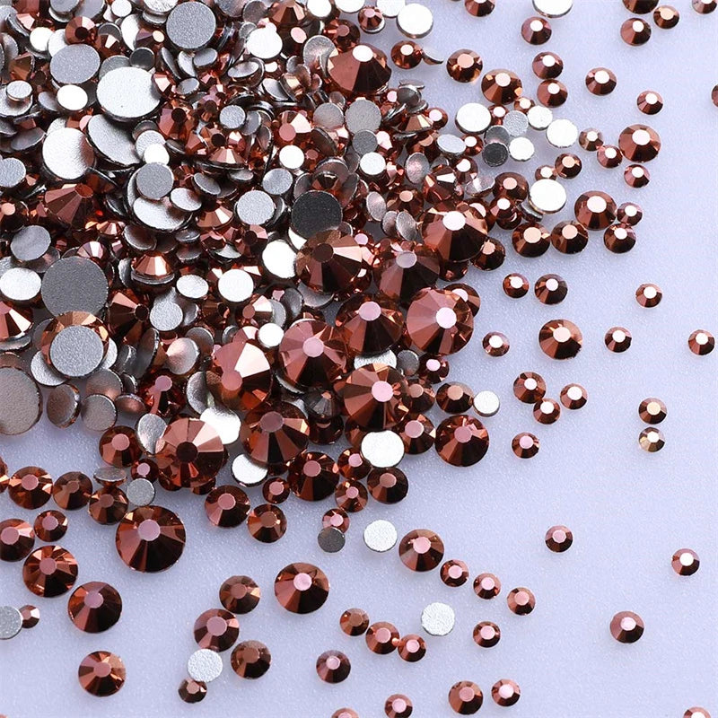 1440Pcs Mix Size Glass Flatback Rhinestone Glitter Crystal AB Round Diamond Non Hotfix Glue On Stone for DIY Nail Art Decoration
