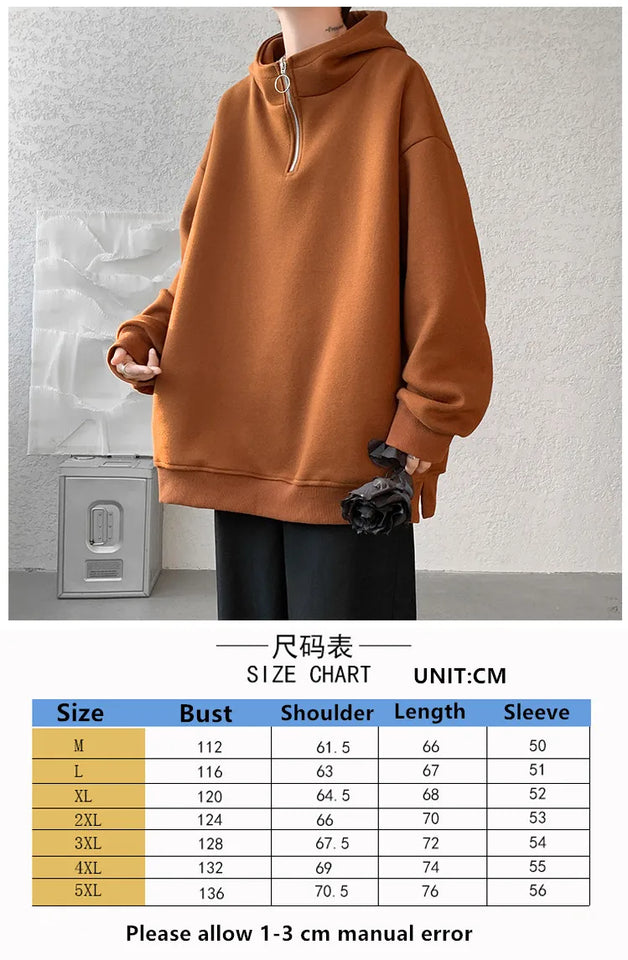 Turtleneck Hoodie Zipper Pullovers Streetwear Hip Hop Hooded Sweatshirt Men Clothing Korean Couples Harajuku Coat