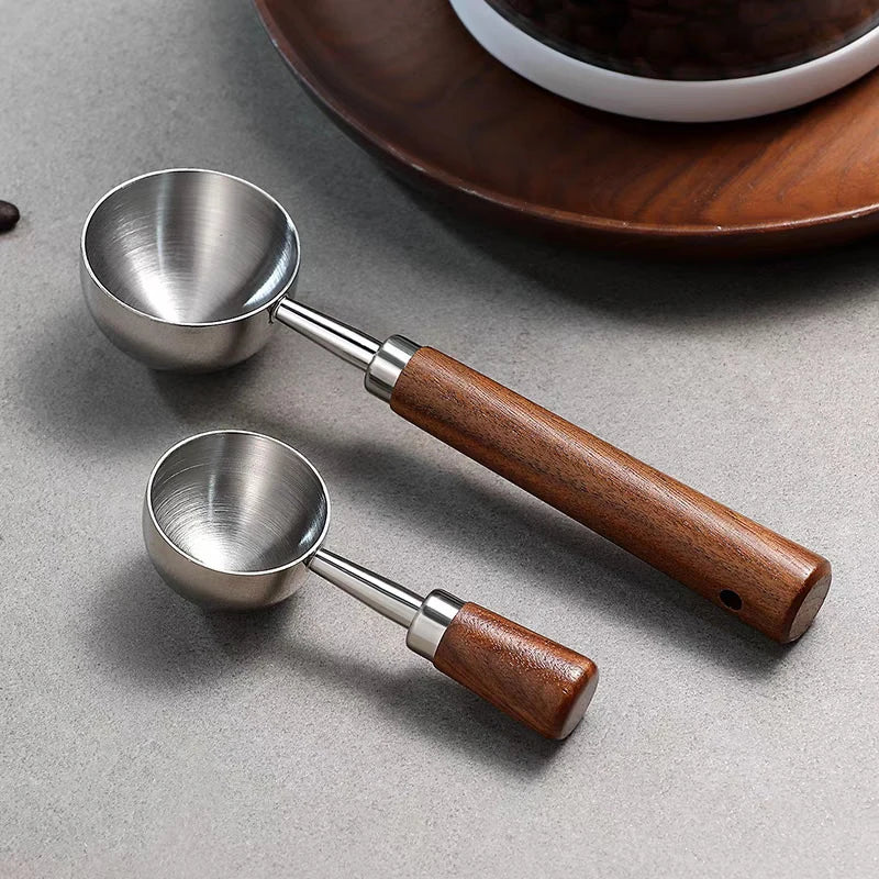 1pc New 304 Stainless Steel Measuring Spoon Coffee Bean Spoon 30ml Walnut Handle Coffee Powder Spoon Baking Spoon