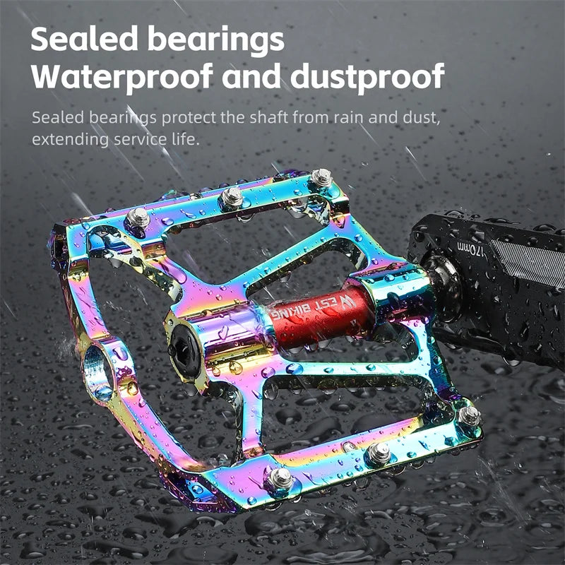 WEST BIKING Bicycle Pedal Three Bearing Aluminum Alloy Pedal Mountain Bike Road Bike Pedal Color Bike Accessories