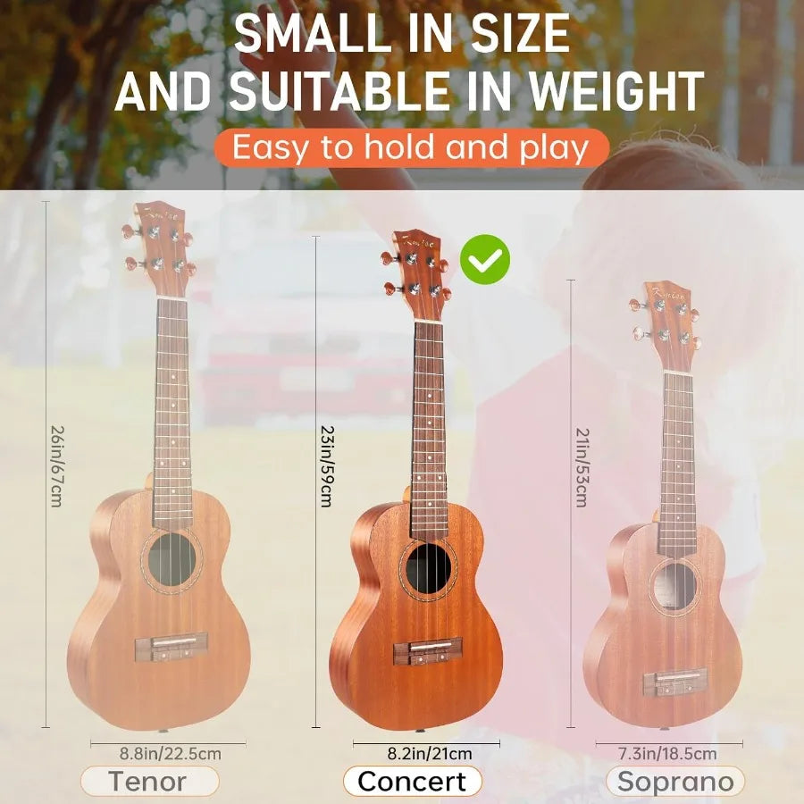 Professional 23inch Concert Mahogany Ukulele for Adult Beginners with Free Online Lessons Complete Starter Kit Including Gig Ba