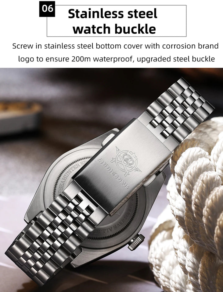 ADDIESDIVE Fashion GMT Watch for Men Super Luminous AD2050 Wristwatches Luxury Luminous 20Bar Diving Stainless Steel Man Watches