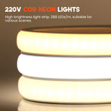 Dimmable COB LED Strip Light 220V Ra90 Waterproof 288LEDs/m Smart LED Neon Strips Flexible Ribbon Remote/Bluetooth/Wifi Control