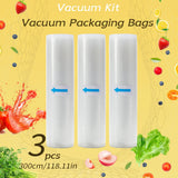 3 rolls of 3m vacuum sealed bag, free of bisphenol A, seven layer co extruded diamond grain food packaging bag