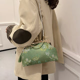 Chinese Style Embroidered Snap-button Shoulder Bags Cheongsam Traditional Exquisite Women's Handbag Red Bridal Pearl Wedding Bag