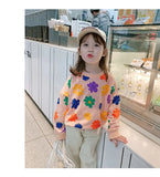 Spring Autumn Baby and Girls Sweet All-Over Flowers Sweatshirt School Kids Outfit Pullover Tops Child Workout Jumper 1-12 Years