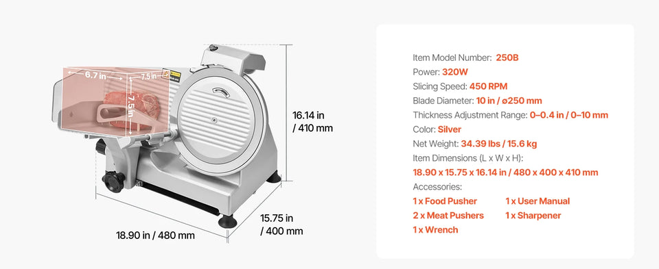 SucceBuy 6.7-10 inch Meat Slicer Electric Deli Slicer Machine with two SUS420 Blades Home Food-Slicer for Meat, Ham, Baguett