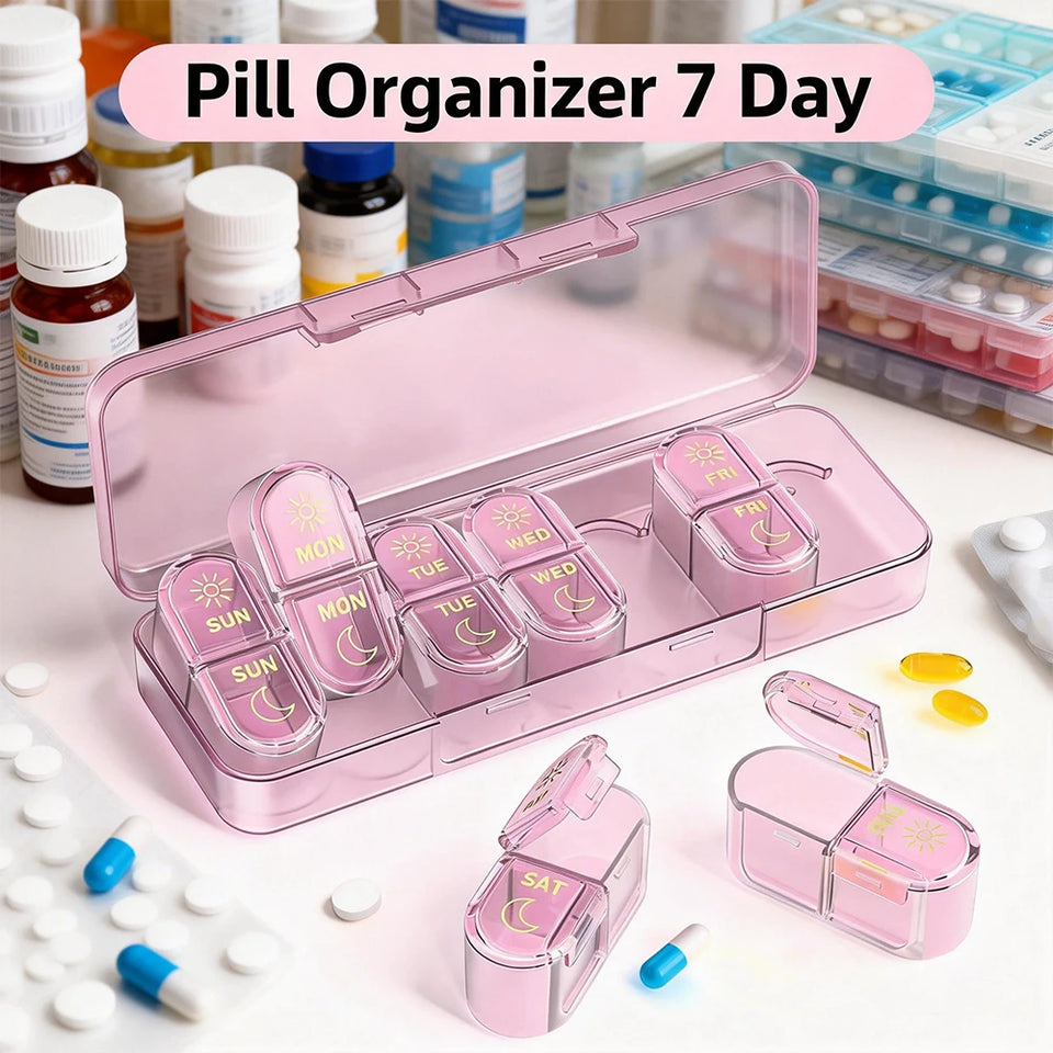 Pill Organizer, Pill Box 7 Day Am & Pm Pill Organizer 7 Days,Weekly Pill Case 2 Times a Day,Medicine Organizer for Travel