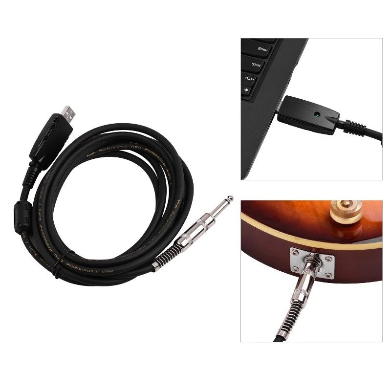 USB Guitar Audio Cable USB Male Interface To 6.35mm (1/4inch) Mono Electric Guitar Connection Cable Professional Guitar To PC