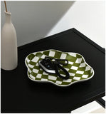 Ceramic Tray Checkerboard Jewelry Storage Plate Ring Earing Dessert Plate Home Decoration Retro Desk Organizer Kitchen Tableware