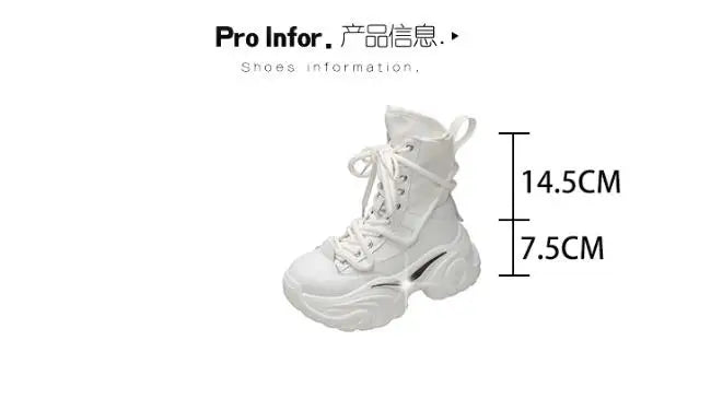 Women Ankle Boots Autumn Chunky Shoes Woman High Platform Breathable Sneakers 7.5CM Thick Sole Wedges Motorcycles Boots Winter