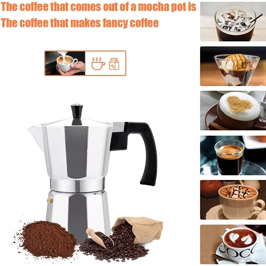 Mocha Coffee Pot Stovetop Espresso Maker Aluminum Silver Coffee Percolator Home Hand-brewed Octagonal Moka Pot Kitchen Utensils