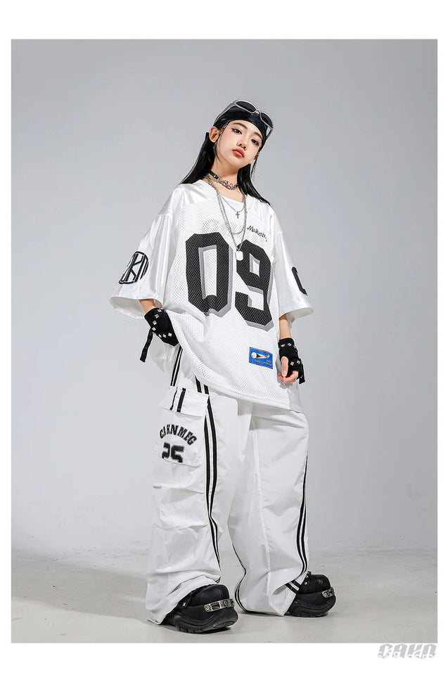 Boys Hip Hop Mesh T-shirt Cargo Pants Girls K-pop Street Dance Sweatshirt Costumes Child Clothes Sets Kids Teens Jazz Streetwear