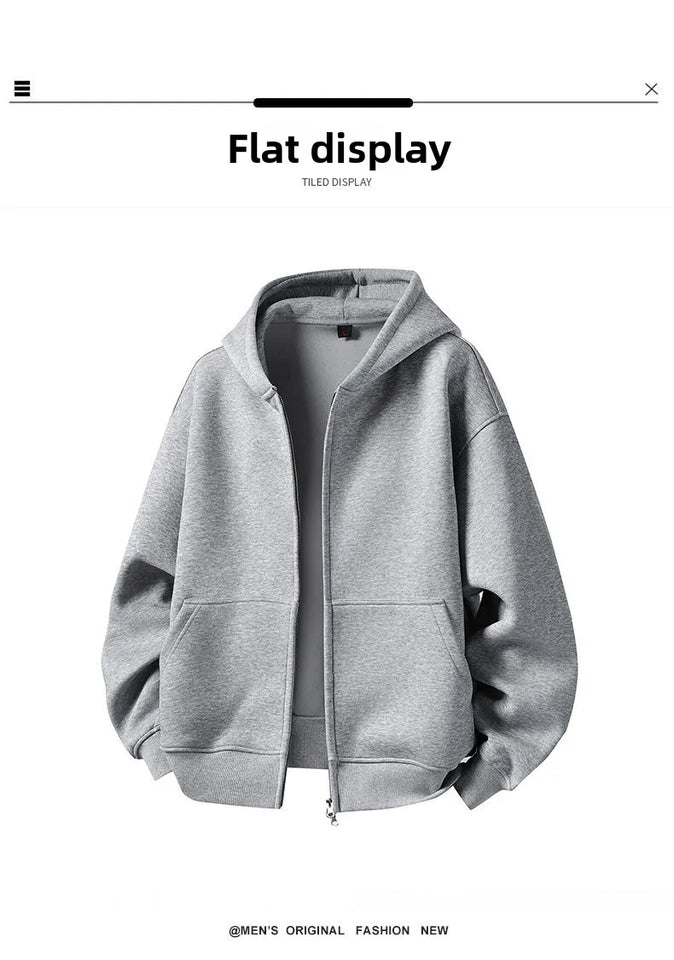 American Retro Hoodie Sweatshirt Autumn Winter Men's Loose Casual Open Cardigan Jacket Comfortable Long Sleeve Zipper Pure Wear