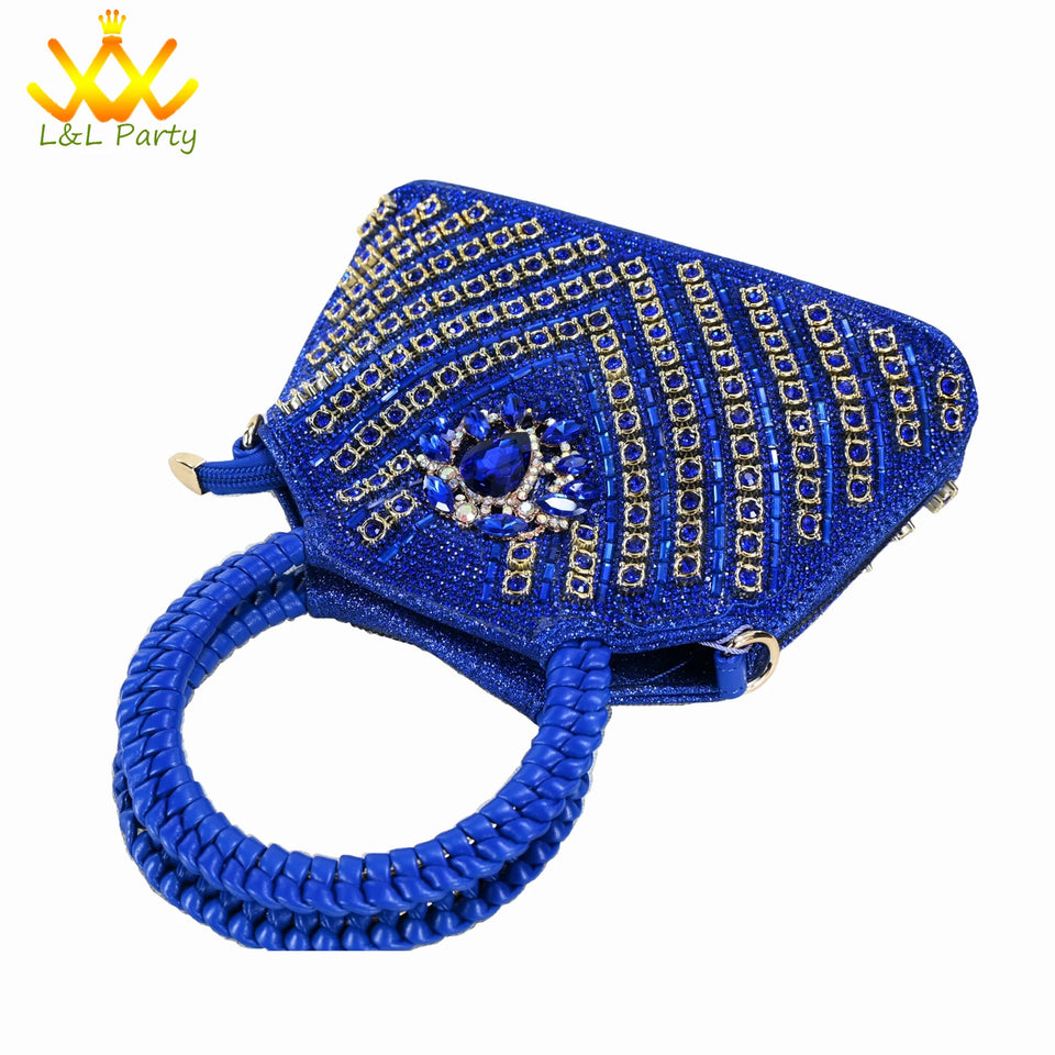 Orange Color New Arrivals Italian Design Nigerian Women Shoes and Bag Set Pointed Toe Slipper with Shinning Crystal for Party