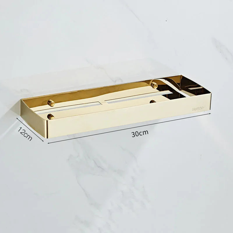 30-50cm Gold Bathroom Shelf Wall Mounted 304Stainless Steel Shower Holder Soap Shampoo Storage Organizer Rack kitchen Shelves