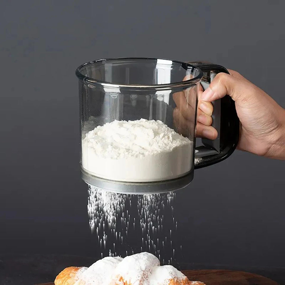 HOMEFISH Kitchen Baking Cake Flour Sieve 40 Mesh Semi-automatic Filter Sieve Flour Sieve With Capacity Scale