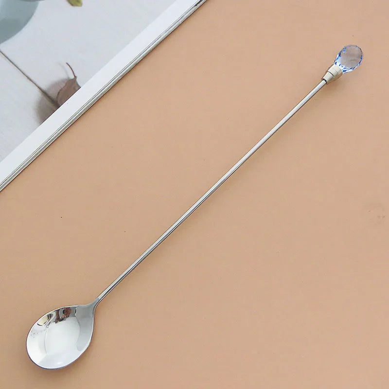 Crystal Spoon Set Long Handle Teaspoon 430 Stainless Steel Diamond Ice Spoon Perfect for Dessert Ice Cream Coffee Cocktail커피