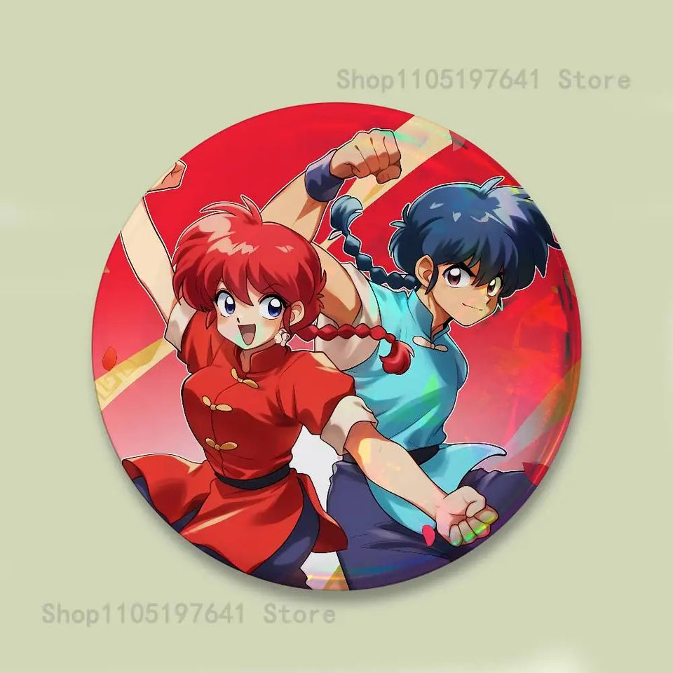 COOL Ranma 1 2 Reflective Pin Tinplate Round Brooch Cartoon Cosplay Badges for Bag Hat Toys Gifts