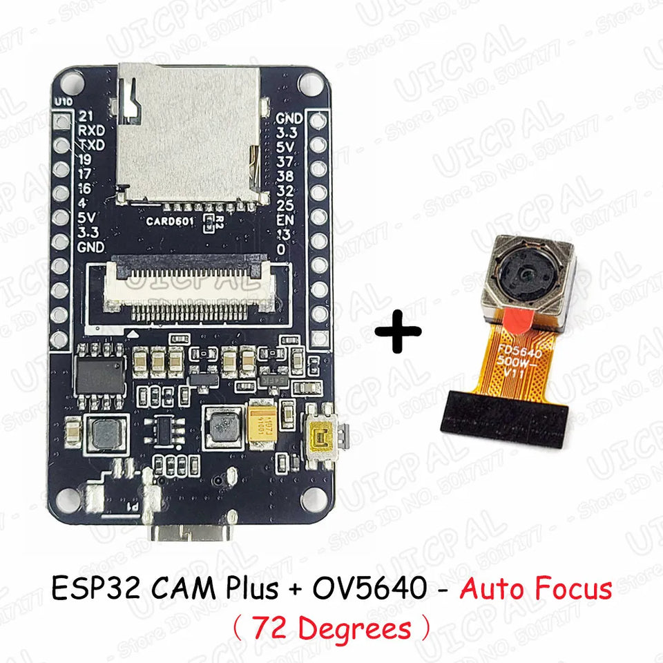 OV5640 ESP32 CAM Camera Module Kit 2.4 GHz WiFi and Bluetooth Develop Board Type C 8MB PSRAM HD 5MP Auto Focus 66 120 160 Degree