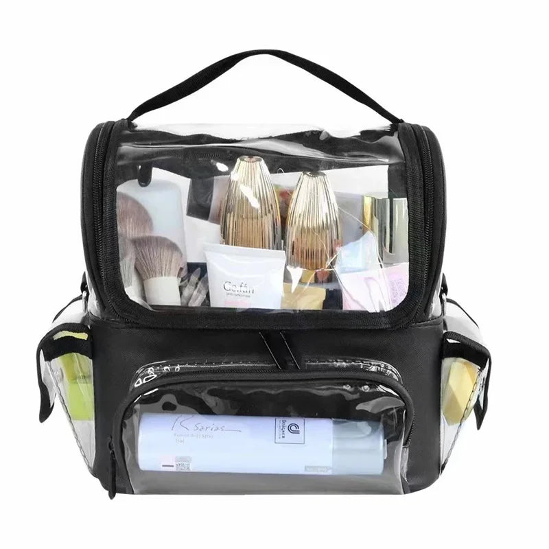 Makeup Brush Holder Backpack Makeup Artist Travel Case Clear Waterproof Cosmetic Organizer Bag with Adjustable Strap and Divider