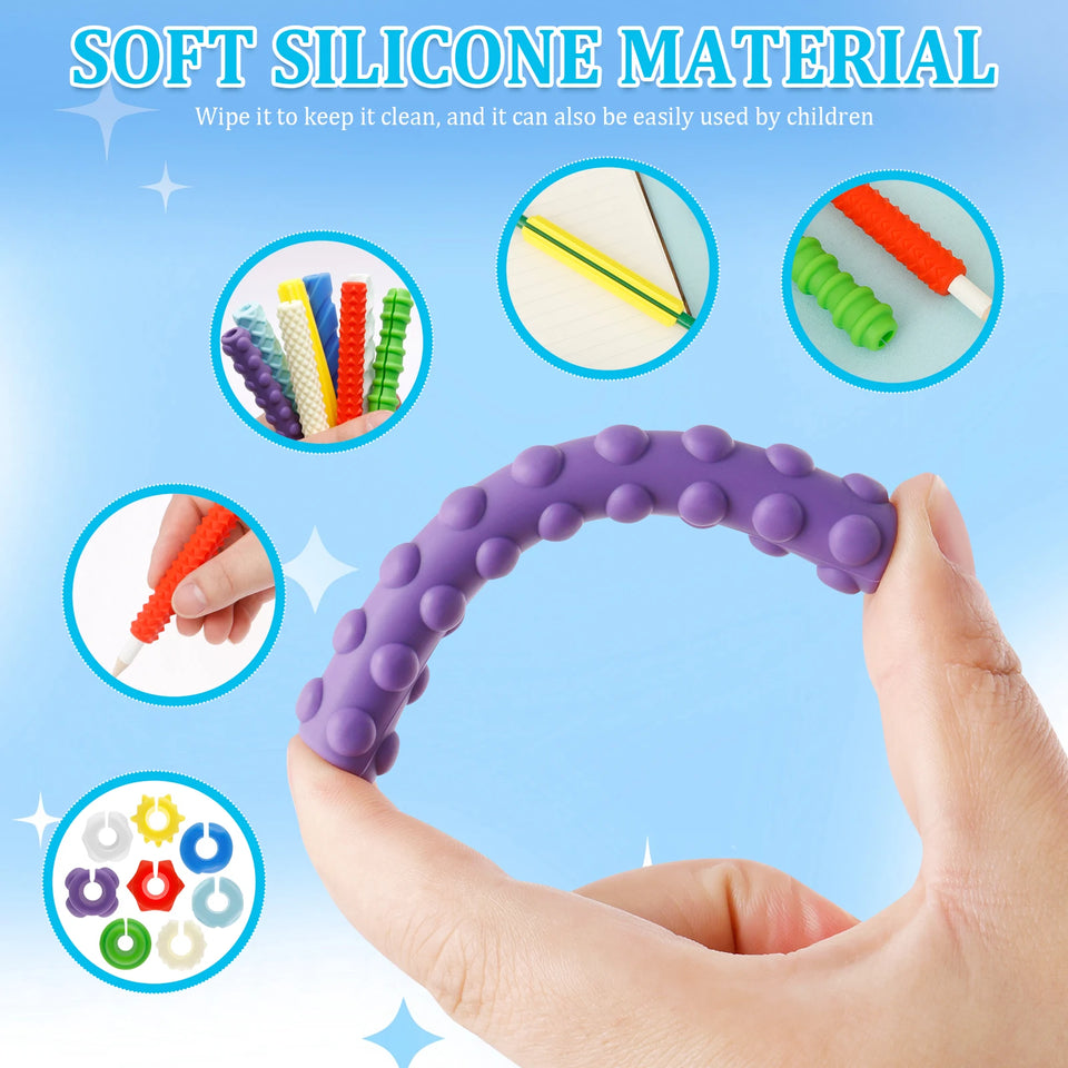 8Pcs Textured Silicone Pen Grips Ergonomic Writing Aid Sensory Pencil Sleeves Tool Non-slip Reusable for Kids Adults Handwriting