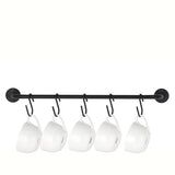 1/2 Set of Wall-Mounted Coffee Cup Holder, Modern Metal with 5/10 Cup Hooks, Rustic Utensil Tea Cup Storage Rack for Kitchen, Dining Room, Coffee Bar, Black