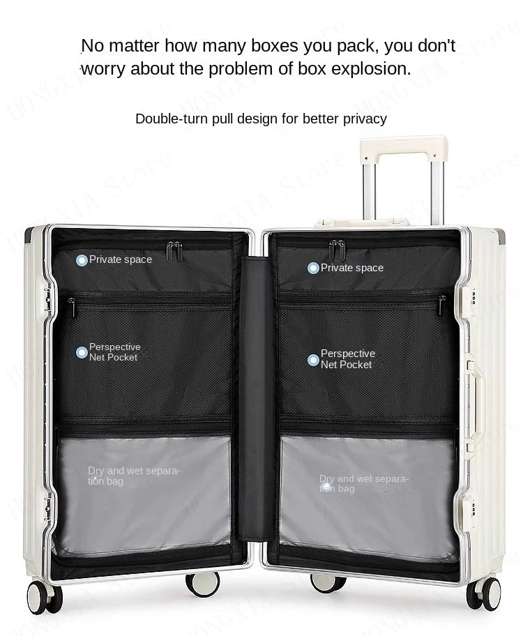 Large Capacity Suitcase 28" 32" Thickened Luggage USB Phone Stand Aluminum Frame Password Trolley Case Travel Wheeled Suitcases