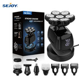 SEJOY Multifunctional 7D Head Shavers for Bald Men 6-in-1 Electric Razor with Nose Hair Trimmer Waterproof Mens Grooming Kit