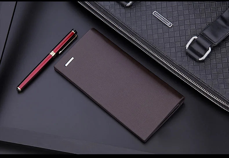 Men's PU Leather Long Clutch, Thin Business Card Holder, Men's Wallet, Brown, Black, Coffee, Pocket Coin Purse, Fashion 2024