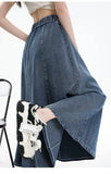 Long Denim Skirt Women 2024 Spring Summer New Arrivals High Elastic Waist A Line Jeans Skirts Korean Fashion Casual Blue Skirts