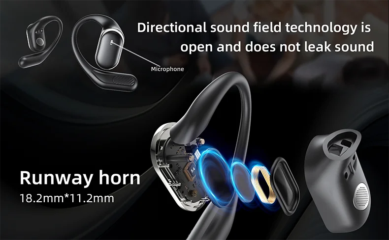 Open Ear Headphones Bluetooth 5.4 Wireless Earphones TWS 60 Hours Playtime Dual Mic Clear Call Sports Air Conduction Headphones