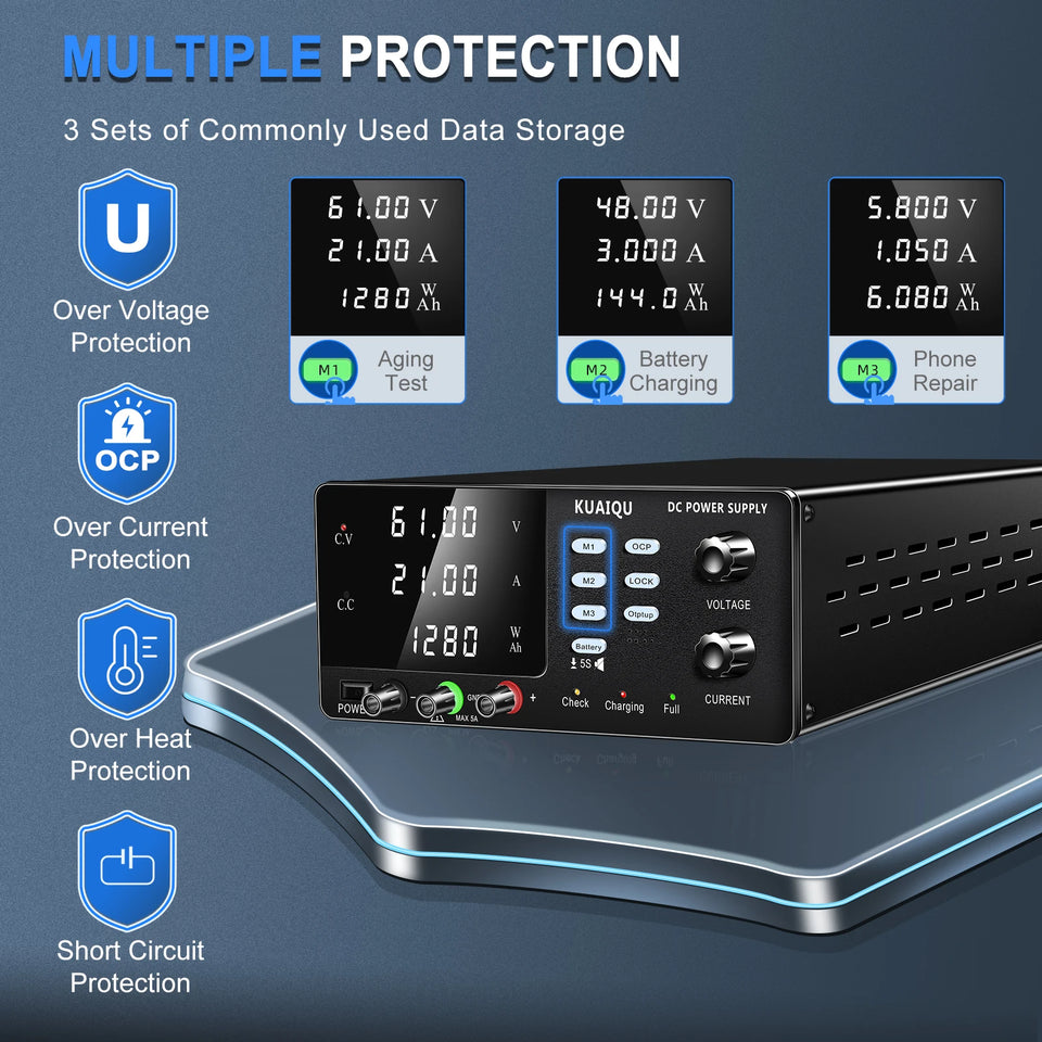 15V 30V 60V DC Power Supply Variable High Power Bench Power Supply for Fast Recharge, Equivalent to adding a BMS to your battery