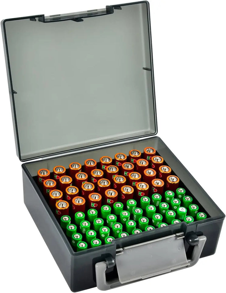 Battery Storage Organizer Holder Holds 72 AA AAA Batteries, Battery Box Case Garage Container,Home Drawer Organization Dispenser