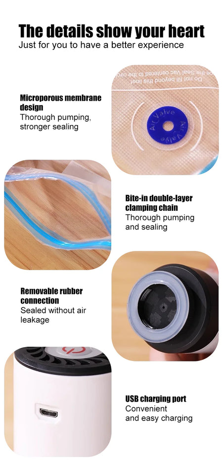 handheld vacuum sealer for Food Storage，Portable  vacuum sealer，Avoid cross contamination of food+ 50  vacuum seal bags
