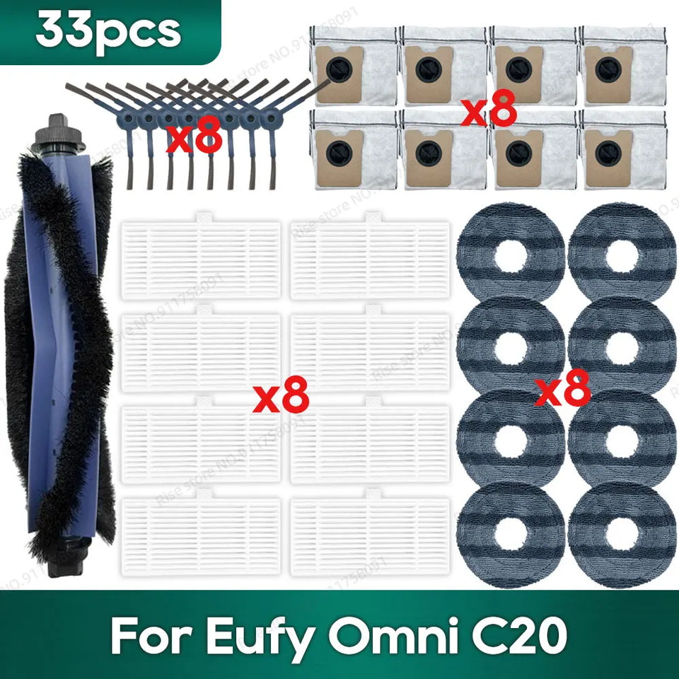 Compatible for Eufy Omni C20 Accessories Dust Bag Hepa Filter Roller Side Brush Mop Cloth Spare Parts