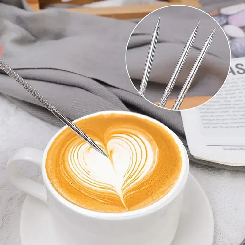 Coffee Art Needles Stainless Steel Cappuccino Latte Espresso Coffee Cafe Mixer Tool Decorating Art Pen Coffee Stick Art Needles