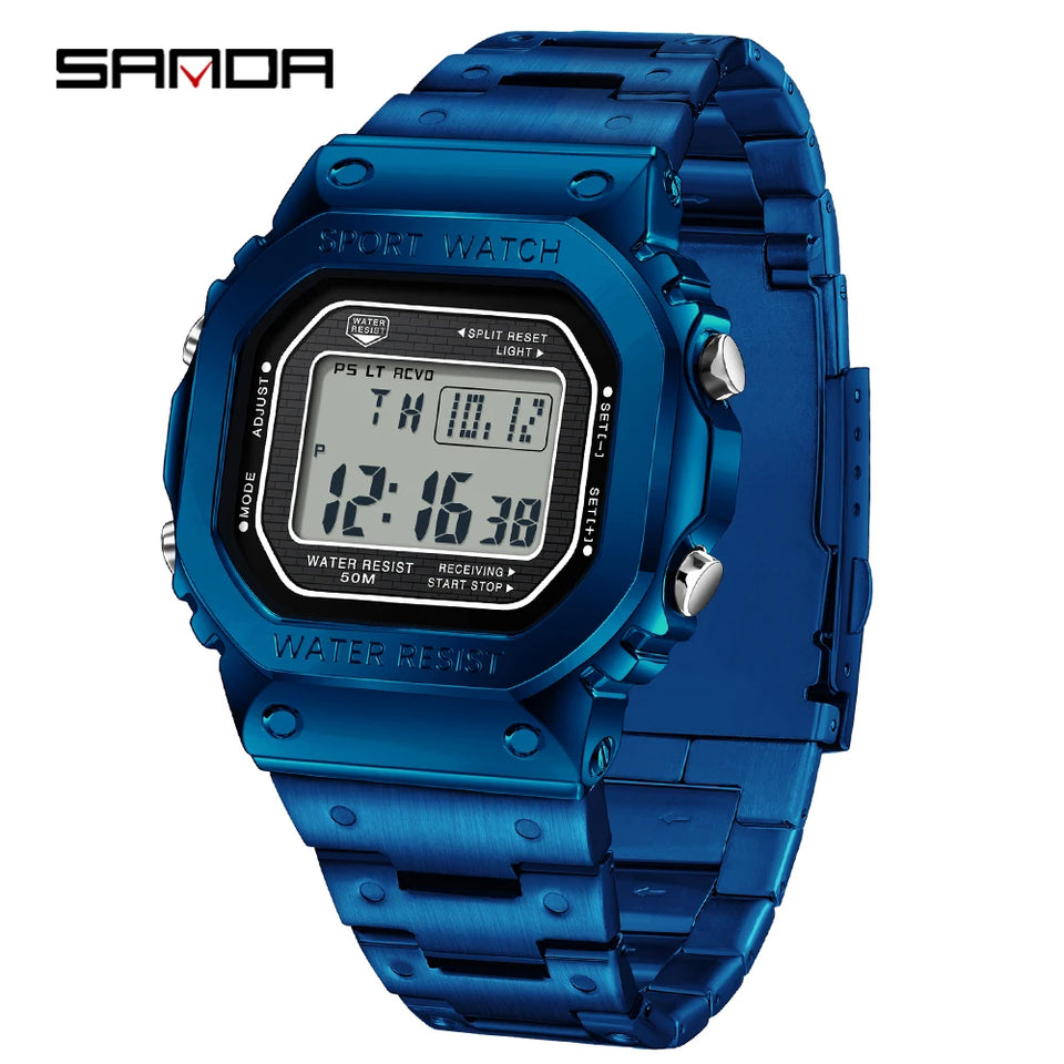 SANDA 2162 Men's Electronic Digital Watch Countdown LED Electronic Night Light Sports Waterproof Men's Electronic Watch