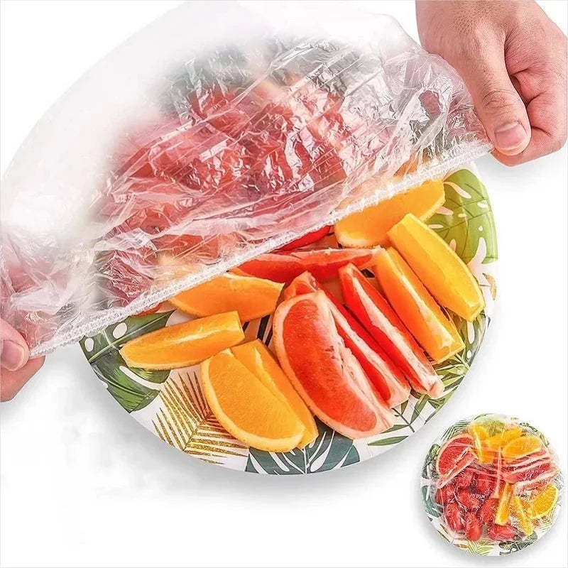 50 Pieces Disposable Food Cover Plastic Wrap Food Grade Fruit And Vegetable Plastic Bags Elastic Plastic Bags Kitchen Organizer
